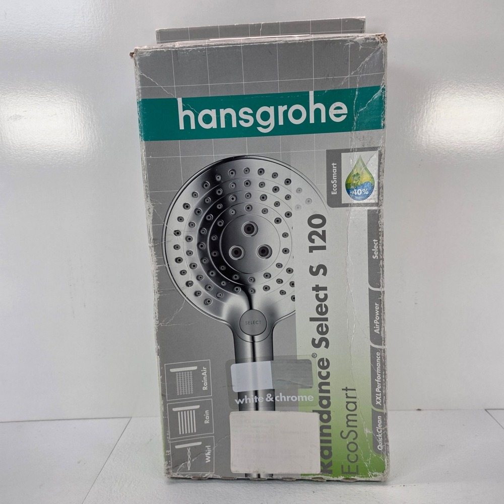 Hansgrohe Raindance Select S120 EcoSmart Handheld Shower Head White Chrome READ!